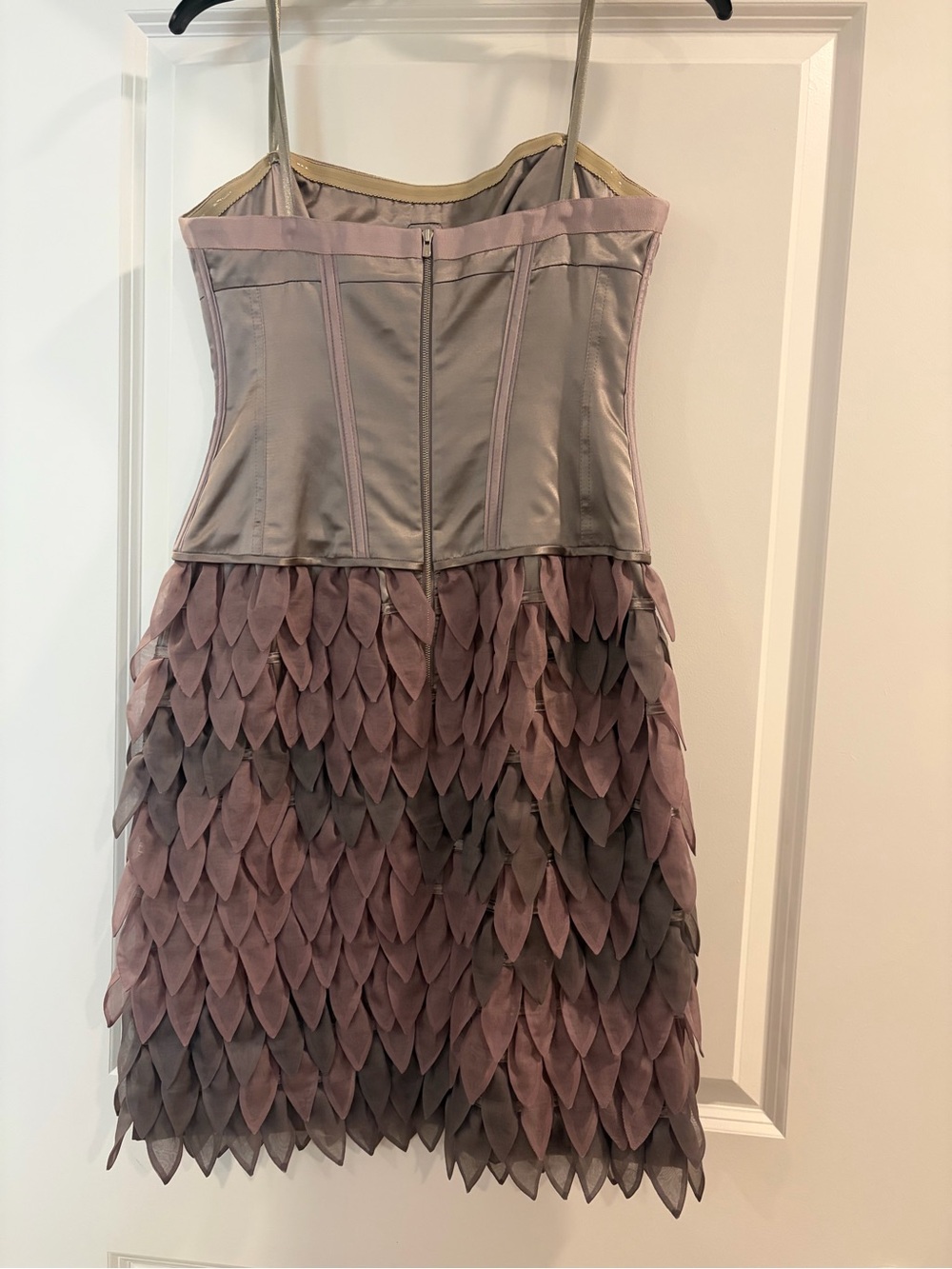 BCBGMaxAzria Dusky Lavender Petal-Detail Strapless Dress